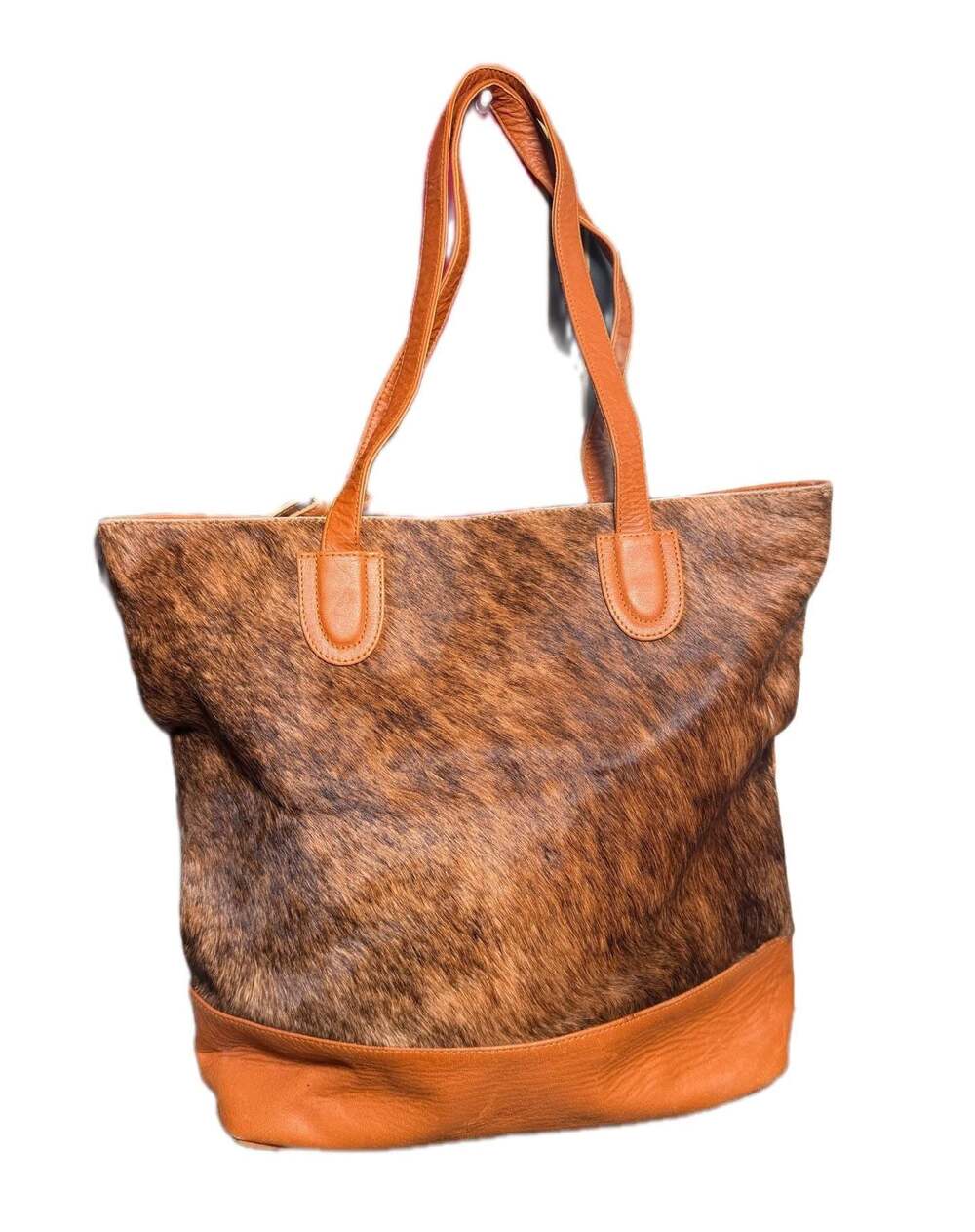 Amerii Genuine Brindle Cowhide and Cognac Leather Tote Bag